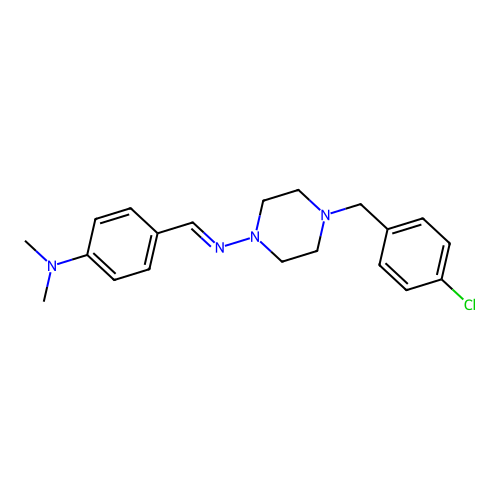 4-[(E)-[4-[(4-chlorophenyl)methyl]piperazin-1-yl]iminomethyl]-N,N-dimethylaniline structure