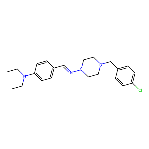 4-[(E)-[4-[(4-chlorophenyl)methyl]piperazin-1-yl]iminomethyl]-N,N-diethylaniline structure