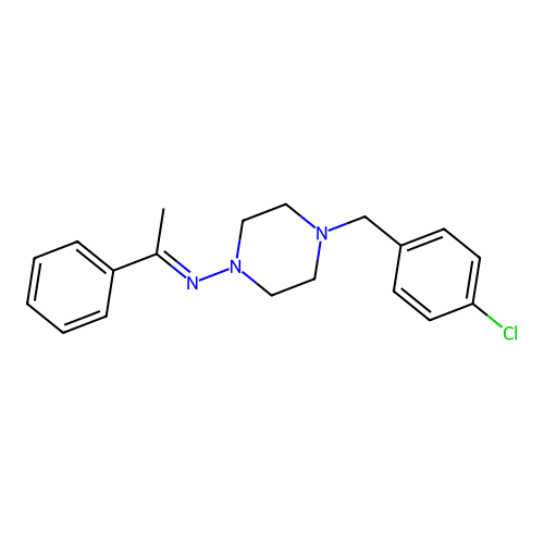 4-(4-chlorobenzyl)-N-[(1E)-1-phenylethylidene]piperazin-1-amine structure