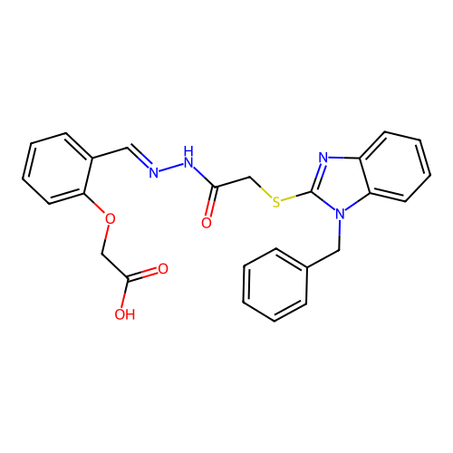 [2-(2-{[(1-benzyl-1H-benzimidazol-2-yl)sulfanyl]acetyl}carbohydrazonoyl)phenoxy]acetic acid structure