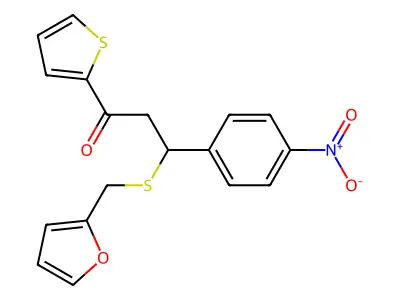 3-((Furan-2-ylmethyl)thio)-3-(4-nitrophenyl)-1-(thiophen-2-yl)propan-1-one structure