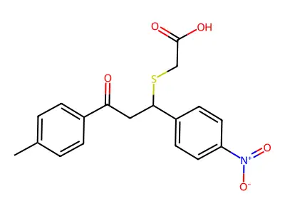 2-((1-(4-Nitrophenyl)-3-oxo-3-(p-tolyl)propyl)thio)acetic acid structure