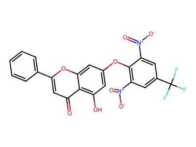 7-[2,6-dinitro-4-(trifluoromethyl)phenoxy]-5-hydroxy-2-phenyl-4H-chromen-4-one structure