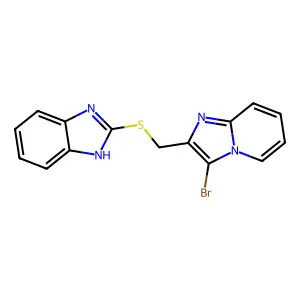 2-(((3-bromoimidazo[1,2-a]pyridin-2-yl)methyl)thio)-1H-benzo[d]imidazole structure