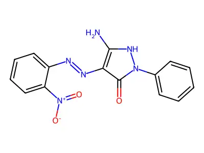 (4E)-5-amino-4-[(2-nitrophenyl)hydrazinylidene]-2-phenylpyrazol-3-one structure