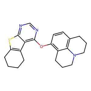 2,3,6,7-Tetrahydro-10-[(5,6,7,8-tetrahydro[1]benzothieno[2,3-d]pyrimidin-4-yl)oxy]-1H,5H-benzo[ij]quinolizine structure