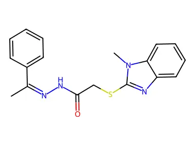 2-[(1-methyl-1H-benzimidazol-2-yl)sulfanyl]-N'-[(1E)-1-phenylethylidene]acetohydrazide structure