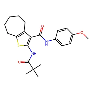 2-(2,2-dimethylpropanoylamino)-N-(4-methoxyphenyl)-5,6,7,8-tetrahydro-4H-cyclohepta[b]thiophene-3-carboxamide structure
