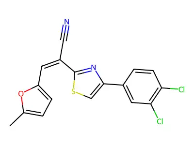 (Z)-2-(4-(3,4-dichlorophenyl)thiazol-2-yl)-3-(5-methylfuran-2-yl)acrylonitrile structure