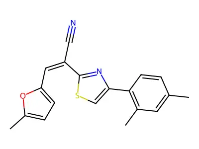 (Z)-2-(4-(2,4-dimethylphenyl)thiazol-2-yl)-3-(5-methylfuran-2-yl)acrylonitrile structure
