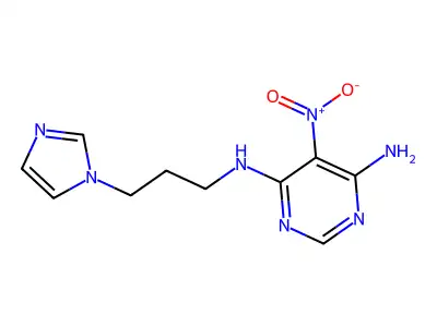 N4-[3-(1H-imidazol-1-yl)propyl]-5-nitropyrimidine-4,6-diamine structure