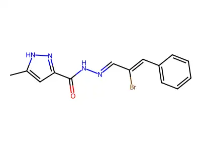 (E)-N'-((Z)-2-bromo-3-phenylallylidene)-3-methyl-1H-pyrazole-5-carbohydrazide structure