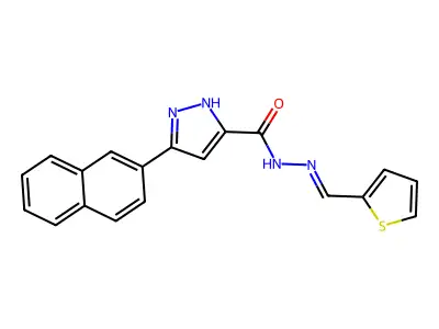 3-(2-naphthyl)-N'-(2-thienylmethylene)-1H-pyrazole-5-carbohydrazide structure