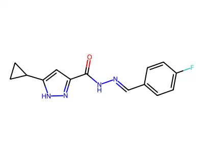 3-cyclopropyl-N'-[(E)-(4-fluorophenyl)methylidene]-1H-pyrazole-5-carbohydrazide structure