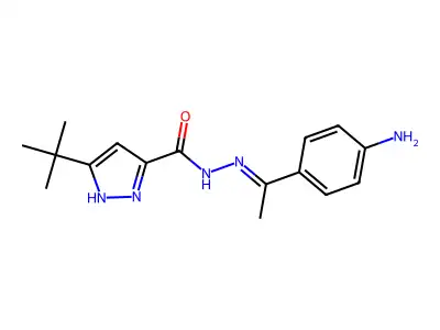 (Z)-N'-(1-(4-aminophenyl)ethylidene)-3-(tert-butyl)-1H-pyrazole-5-carbohydrazide structure