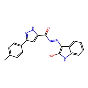 (E)-N'-(2-oxoindolin-3-ylidene)-3-(p-tolyl)-1H-pyrazole-5-carbohydrazide structure
