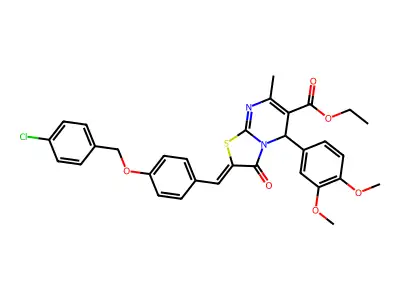 ethyl (2Z)-2-{4-[(4-chlorobenzyl)oxy]benzylidene}-5-(3,4-dimethoxyphenyl)-7-methyl-3-oxo-2,3-dihydro-5H-[1,3]thiazolo[3,2-a]pyrimidine-6-carboxylate structure