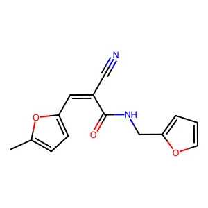 (E)-2-cyano-N-(furan-2-ylmethyl)-3-(5-methylfuran-2-yl)prop-2-enamide structure