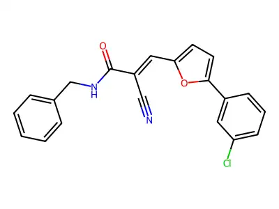 (Z)-N-benzyl-3-(5-(3-chlorophenyl)furan-2-yl)-2-cyanoacrylamide structure