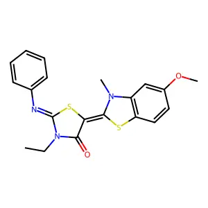 3-ethyl-5-(5-methoxy-3-methyl-1,3-benzothiazol-2(3H)-ylidene)-2-(phenylimino)-1,3-thiazolidin-4-one structure