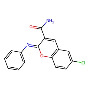 (2Z)-6-chloro-2-(phenylimino)-2H-chromene-3-carboxamide structure