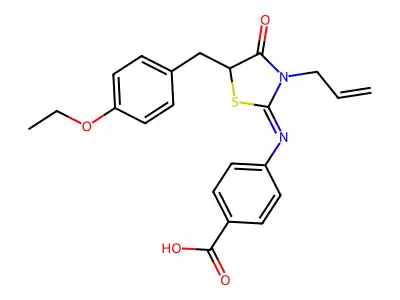 4-[3-Allyl-5-(4-ethoxy-benzyl)-4-oxo-thiazolidin-2-ylideneamino]-benzoic acid structure