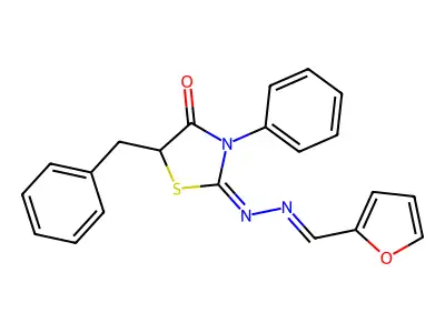 5-Benzyl-2-(furan-2-ylmethylene-hydrazono)-3-phenyl-thiazolidin-4-one structure