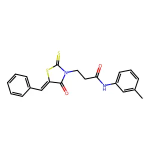 (E)-3-(5-benzylidene-4-oxo-2-thioxothiazolidin-3-yl)-N-(m-tolyl)propanamide structure