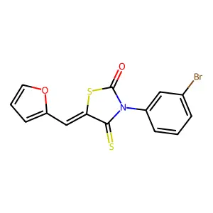(E)-3-(3-bromophenyl)-5-(furan-2-ylmethylene)-4-thioxothiazolidin-2-one structure