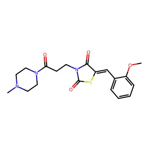 (5E)-5-[(2-methoxyphenyl)methylidene]-3-[3-(4-methylpiperazin-1-yl)-3-oxopropyl]-1,3-thiazolidine-2,4-dione structure
