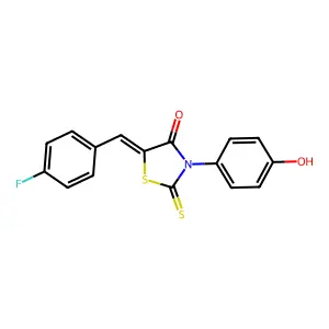 (5Z)-5-(4-fluorobenzylidene)-3-(4-hydroxyphenyl)-2-thioxo-1,3-thiazolidin-4-one structure