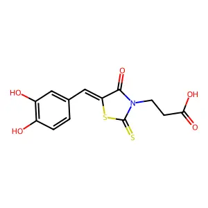 3-[(5E)-5-(3,4-dihydroxybenzylidene)-4-oxo-2-thioxo-1,3-thiazolidin-3-yl]propanoic acid structure