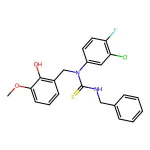 N'-benzyl-N-(3-chloro-4-fluorophenyl)-N-(2-hydroxy-3-methoxybenzyl)thiourea structure