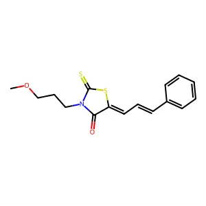 5-((2E)-3-phenylprop-2-enylidene)-3-(3-methoxypropyl)-2-thioxo-1,3-thiazolidin-4-one structure