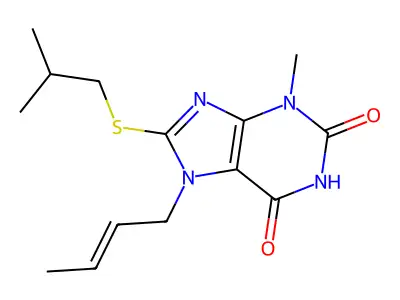 7-But-2-enyl-8-isobutylsulfanyl-3-methyl-3,7-dihydro-purine-2,6-dione structure