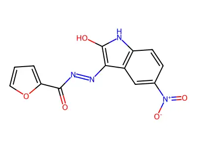 (E)-N'-(5-nitro-2-oxoindolin-3-ylidene)furan-2-carbohydrazide structure