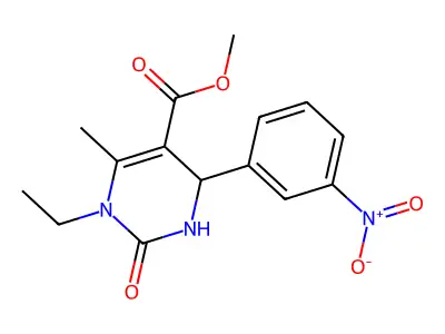 methyl 1-ethyl-6-methyl-4-(3-nitrophenyl)-2-oxo-1,2,3,4-tetrahydropyrimidine-5-carboxylate structure