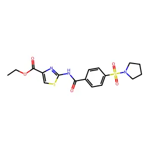 Ethyl 2-[4-(pyrrolidine-1-sulfonyl)benzamido]-1,3-thiazole-4-carboxylate structure