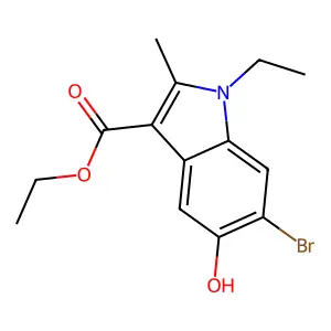 Ethyl 6-bromo-1-ethyl-5-hydroxy-2-methyl-1H-indole-3-carboxylate structure