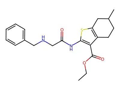 ethyl 2-[(N-benzylglycyl)amino]-6-methyl-4,5,6,7-tetrahydro-1-benzothiophene-3-carboxylate structure