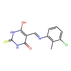 5-(((3-chloro-2-methylphenyl)amino)methylene)-2-thioxodihydropyrimidine-4,6(1H,5H)-dione structure