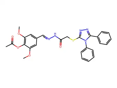 (Z)-4-((2-(2-((4,5-diphenyl-4H-1,2,4-triazol-3-yl)thio)acetyl)hydrazono)methyl)-2,6-dimethoxyphenyl acetate structure