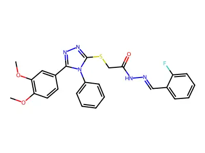 (Z)-2-((5-(3,4-dimethoxyphenyl)-4-phenyl-4H-1,2,4-triazol-3-yl)thio)-N'-(2-fluorobenzylidene)acetohydrazide structure