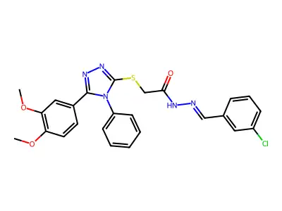 (Z)-N'-(3-chlorobenzylidene)-2-((5-(3,4-dimethoxyphenyl)-4-phenyl-4H-1,2,4-triazol-3-yl)thio)acetohydrazide structure