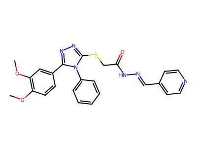 (Z)-2-((5-(3,4-dimethoxyphenyl)-4-phenyl-4H-1,2,4-triazol-3-yl)thio)-N'-(pyridin-4-ylmethylene)acetohydrazide structure