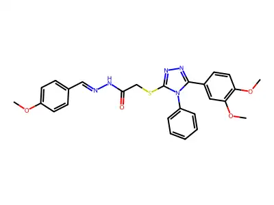 (Z)-2-((5-(3,4-dimethoxyphenyl)-4-phenyl-4H-1,2,4-triazol-3-yl)thio)-N'-(4-methoxybenzylidene)acetohydrazide structure