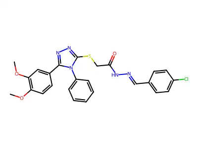 (Z)-N'-(4-chlorobenzylidene)-2-((5-(3,4-dimethoxyphenyl)-4-phenyl-4H-1,2,4-triazol-3-yl)thio)acetohydrazide structure