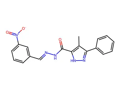 (E)-4-methyl-N'-(3-nitrobenzylidene)-3-phenyl-1H-pyrazole-5-carbohydrazide structure