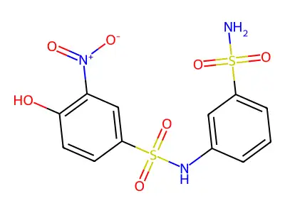 4-hydroxy-3-nitro-N-(3-sulfamoylphenyl)benzenesulfonamide structure