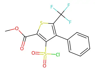Methyl 3-(chlorosulphonyl)-4-phenyl-5-(trifluoromethyl)thiophene-2-carboxylate structure
